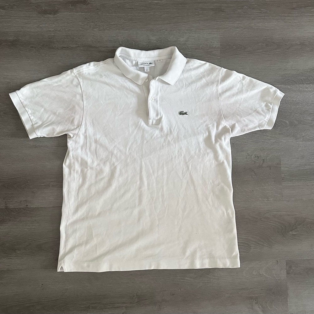 Lacoste Men’s White Polo with Green Crocodile Logo